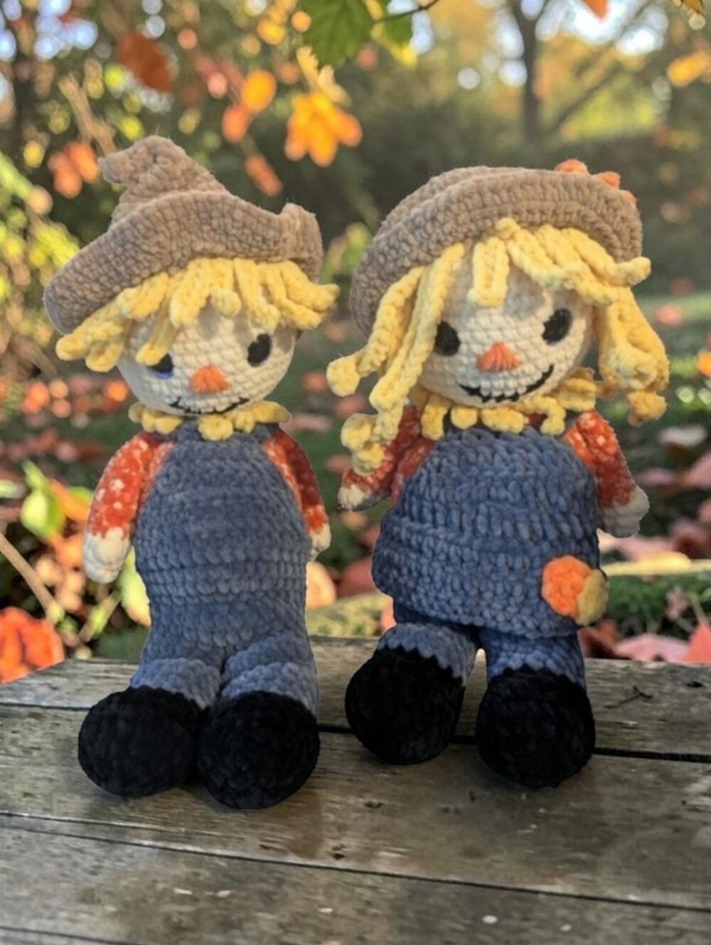 Handmade Crochet Scarecrow Boy And Girl Doll Set
